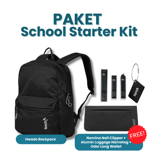Paket School Starter Kit - Hwado Backpack Gratis Nomina Nail Clipper + Alumin Luggage Nametag + Oder Long Wallet