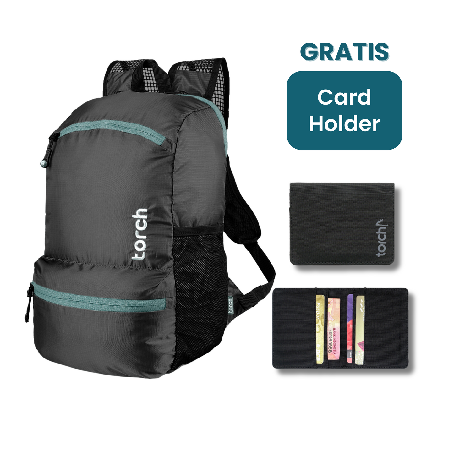 Paket HOLIGOW - Tata Foldable Backpack Gratis Card Holder