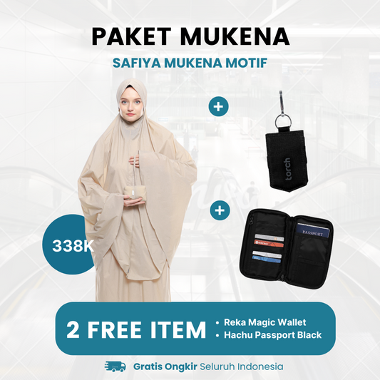 Paket Mukena - Safiya Mukena Motif Gratis Hachu Passport Pouch + Reka Magic Wallet