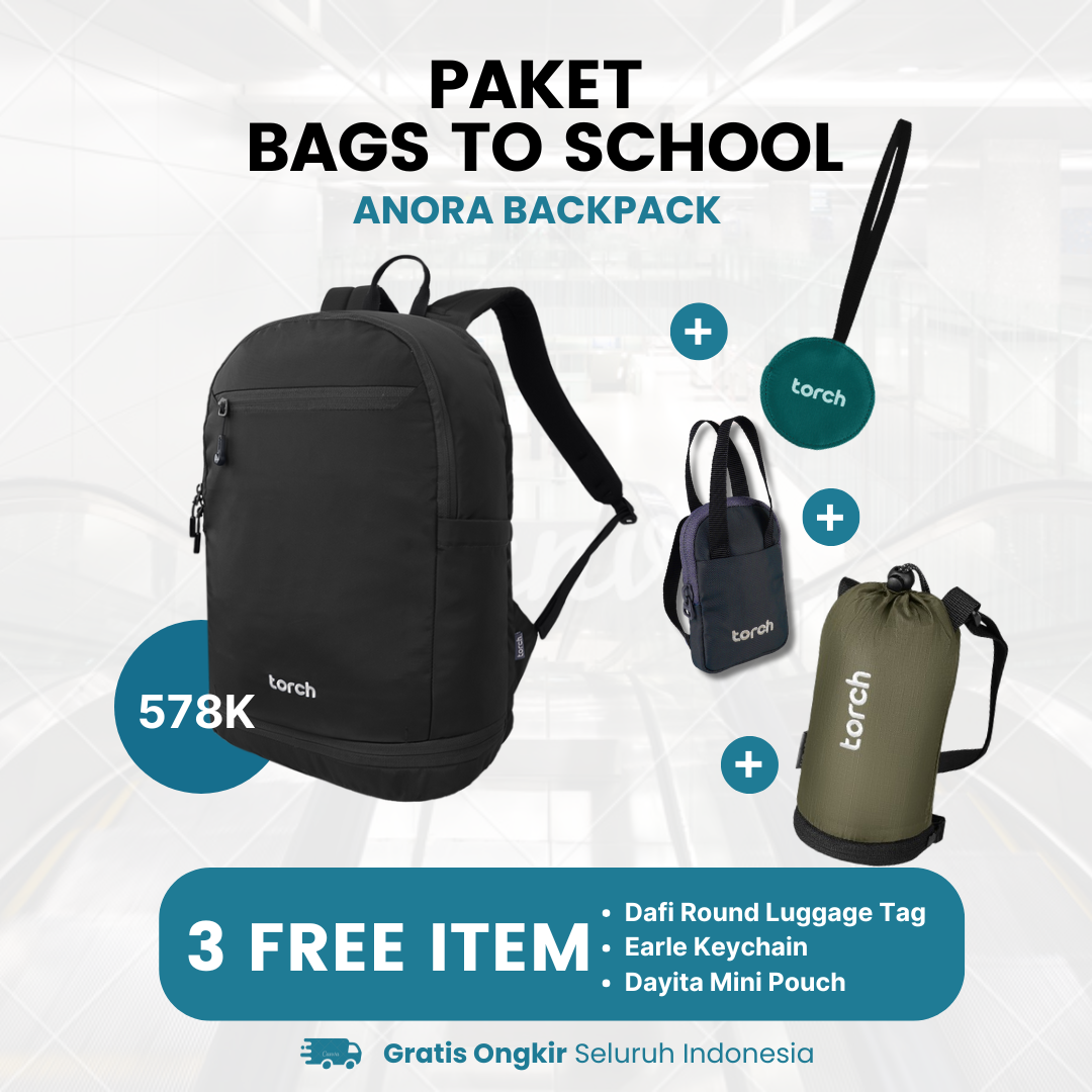 Paket Paket Bags To School - Anora Backpack Gratis Dayita Mini Pouch + Earle Keychain + Dafi Round Luggage Tag Tosca