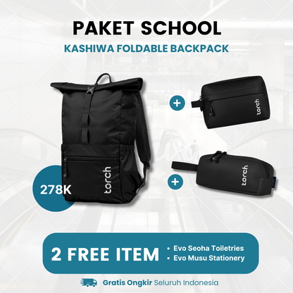 Paket School - Kashiwa Foldable Backpack Gratis Evo Seoha Toiletries + Evo Musu Stationery