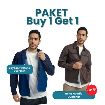 Paket Buy 1 Get 1 - Zaydan Twotone Overshirt Gratis Asfar Hoodie  Overshirt