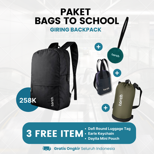 Paket Paket Bags To School - Giring Backpack Gratis Dayita Mini Pouch + Earle Keychain + Dafi Round Luggage Tag Tosca