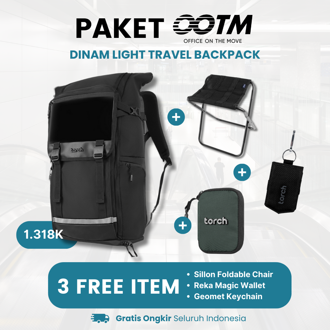 Paket Office On The Move - Dinam Light Travel Backpack Gratis Sillon Foldable Chair + Reka Magic Wallet + Geomet Keychain