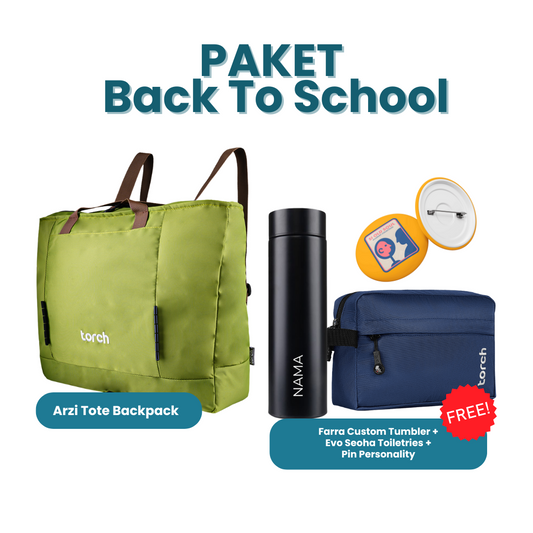 Paket Back To School - Arzi Tote Backpack Gratis Farra Custom Tumbler + Evo Seoha Toiletries + Pin Personality