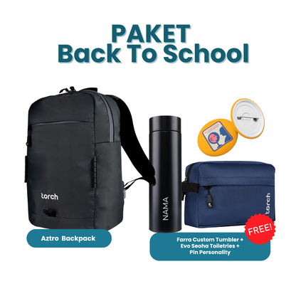 Paket Back To School - Aztro Backpack Gratis Farra Custom Tumbler + Evo Seoha Toiletries + Pin Personality