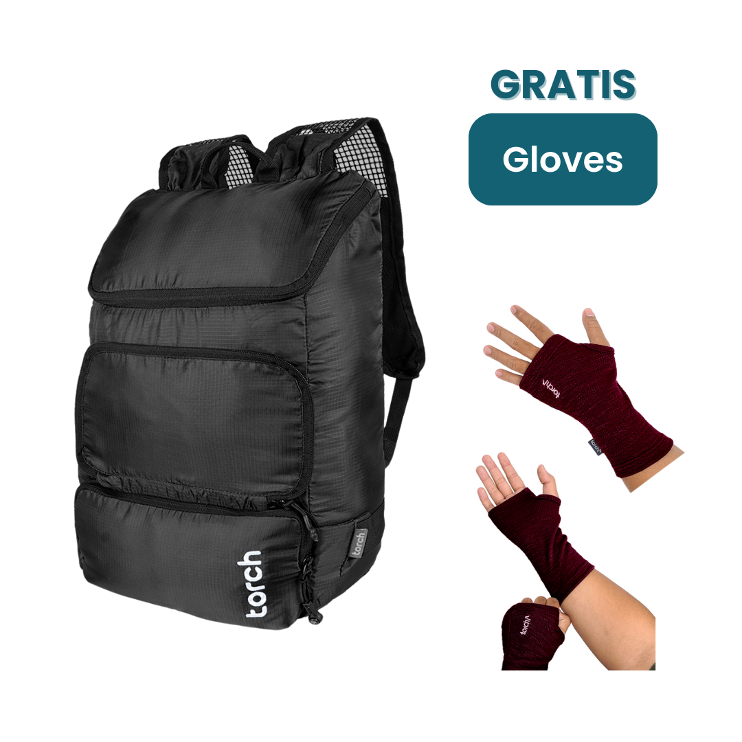 Paket HOLIGOW - Rampak Foldable Backpack Gratis Dedo Gloves
