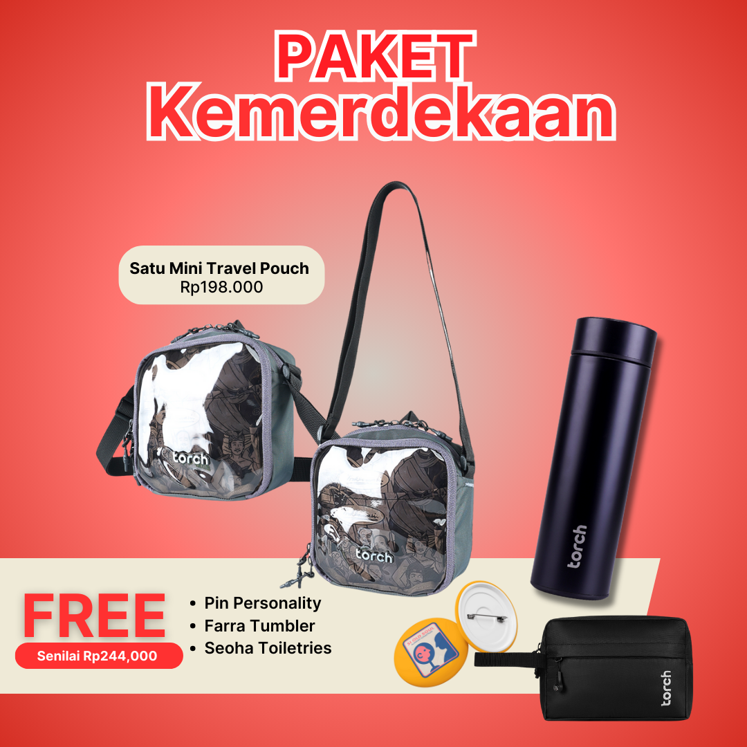 Paket Kemerdekaan - Satu Travel Pouch Mini Gratis Evo Seoha Toiletries + Farra Tumbler + Pin Personality