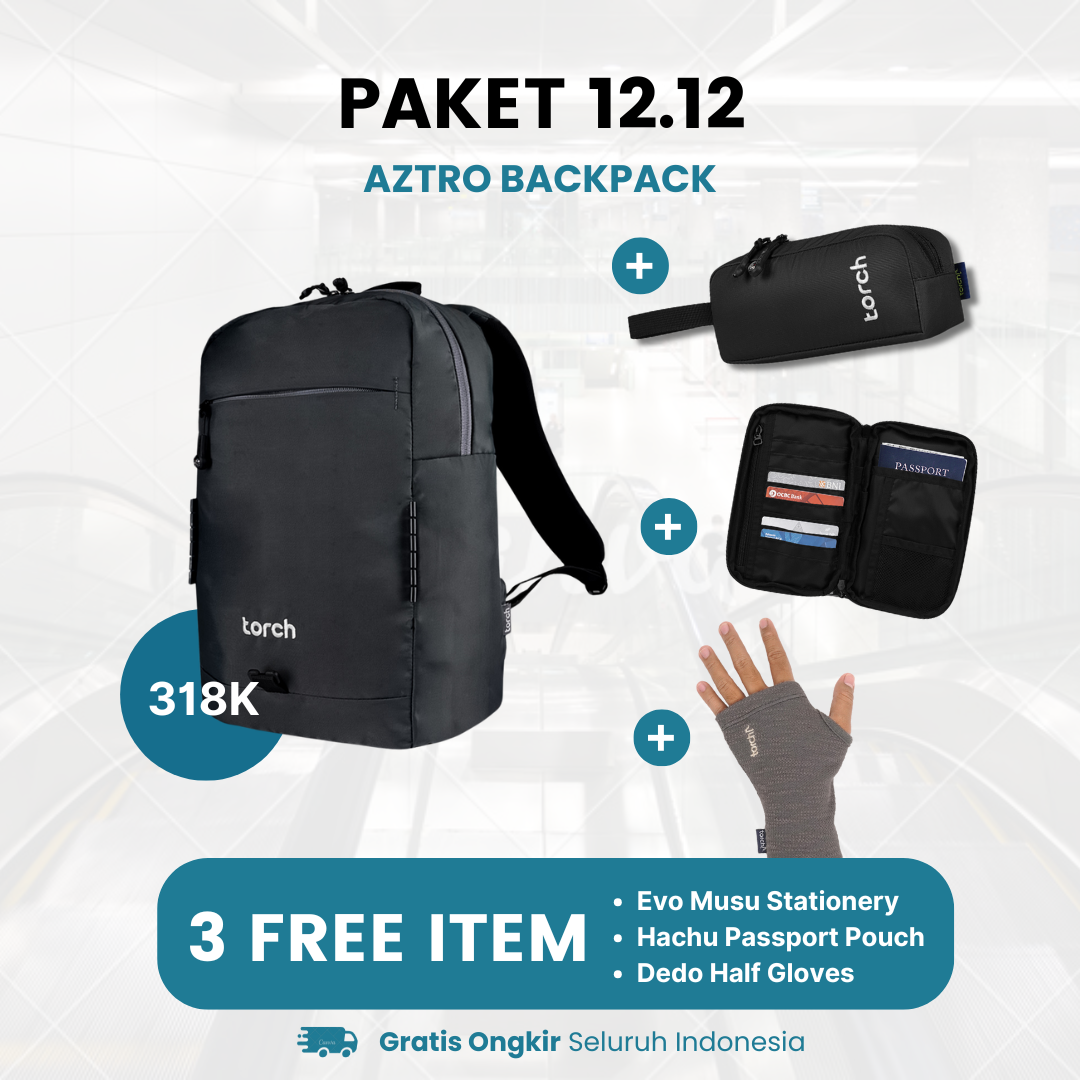 Paket 12.12 - Aztro Backpack Gratis Hachu Passport Pouch Black + Evo Musu Stationery + Dedo Half Gloves