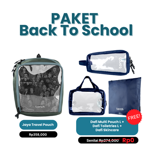 Paket Back To School - Jaya Travel Pouch Gratis Dafi Multi Pouch L Navy + Dafi Toiletries L + Dafi Skincare