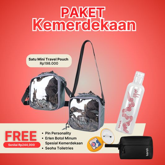 Paket Kemerdekaan - Satu Mini Pouch Gratis Evo Seoha Toiletries Black + Erlen Botol Minum Spesial Kemerdekaan + Pin Personality