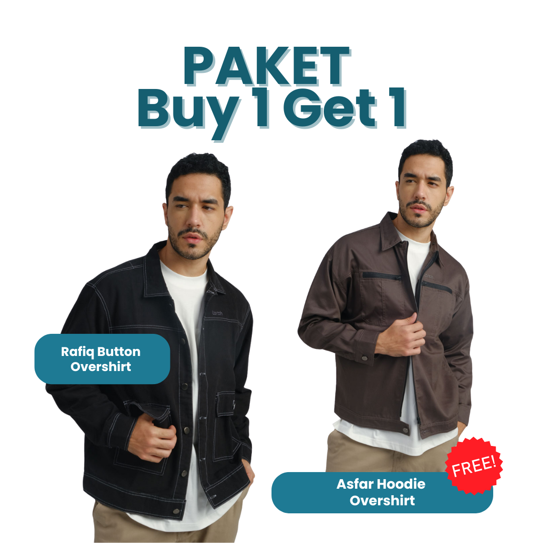 Paket Buy 1 Get 1 - Rafiq Button Overshirt Gratis Asfar Hoodie  Overshirt