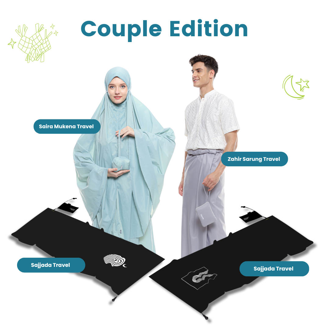 Paket Couple - Saira Mukena Travel + Zahir Sarung Travel + 2 Sajjada Travel