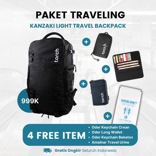 Paket Traveling - Kanzaki Light Travel Backpack Gratis Oder Keychain Crean + Oder Long Wallet Legion Blue + Oder Keychain Beketov Grey + Amainar Travel Urine