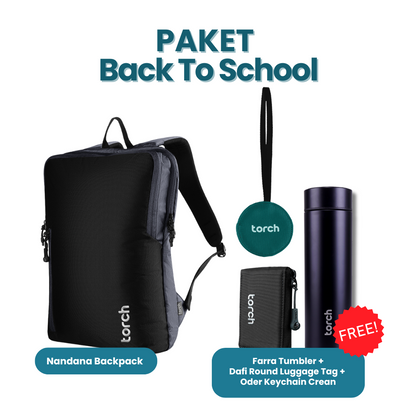 Paket Back To School - Nandana Backpack Gratis Farra Tumbler + Dafi Round Luggage + Oder Keychain Crean