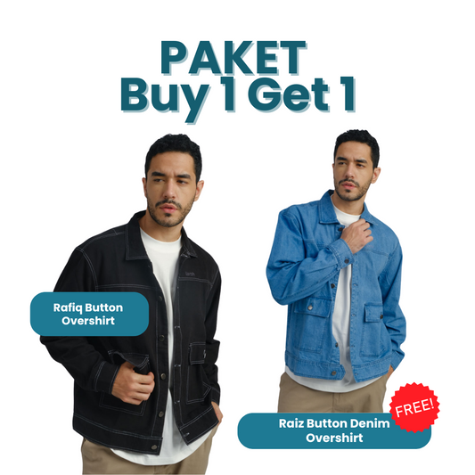 Paket Buy 1 Get 1 - Rafiq Button Overshirt Gratis Raiz Button Denim Overshirt