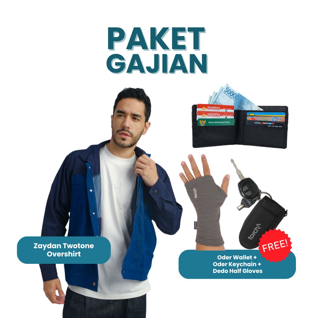 Paket Gajian - Zaydan Twotone Overshirt Gratis Oder Wallet Black + Oder Keychain +  Dedo Half Gloves