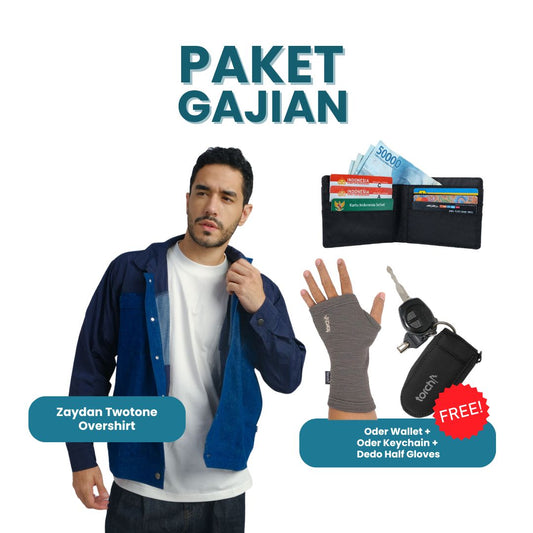 Paket Gajian - Zaydan Twotone Overshirt Gratis Oder Wallet Black + Oder Keychain +  Dedo Half Gloves