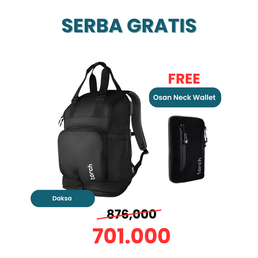 Paket Serba Gratis - Daksa Backpack Gratis Osan Neck Wallet Grey