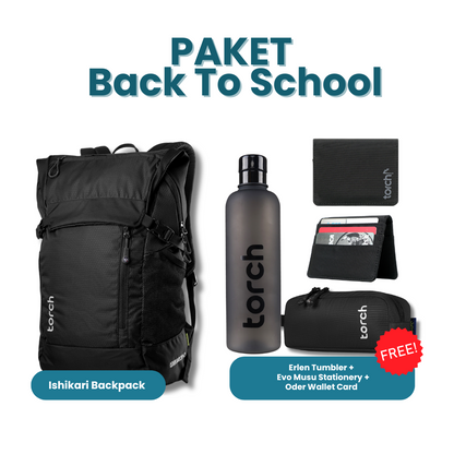 Paket Back To School - Ishikari Backpack Gratis Erlen Tumbler +   Evo Musu Stationery + Oder Wallet Card Black