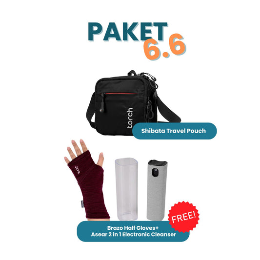 Paket 6.6 - Shibata Travel Pouch Gratis  Brazo Half Gloves + Asear 2 in 1 Electronic Cleanser