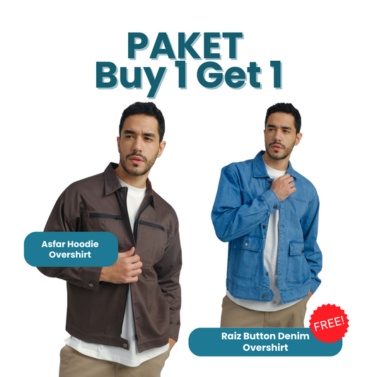 Paket Buy 1 Get 1 - Asfar Hoodie Overshirt Gratis Raiz Button Denim Overshirt