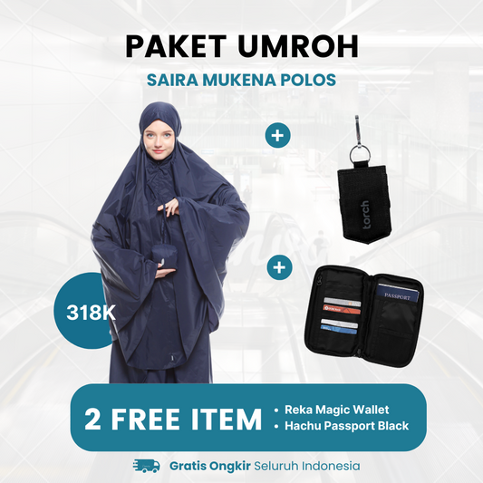 Paket Umroh - Saira Mukena Polos Gratis Hachu Passport Pouch + Reka Magic Wallet