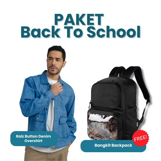 Paket Back To School - Raiz Button Denim Overshirt Gratis Bangkit Backpack