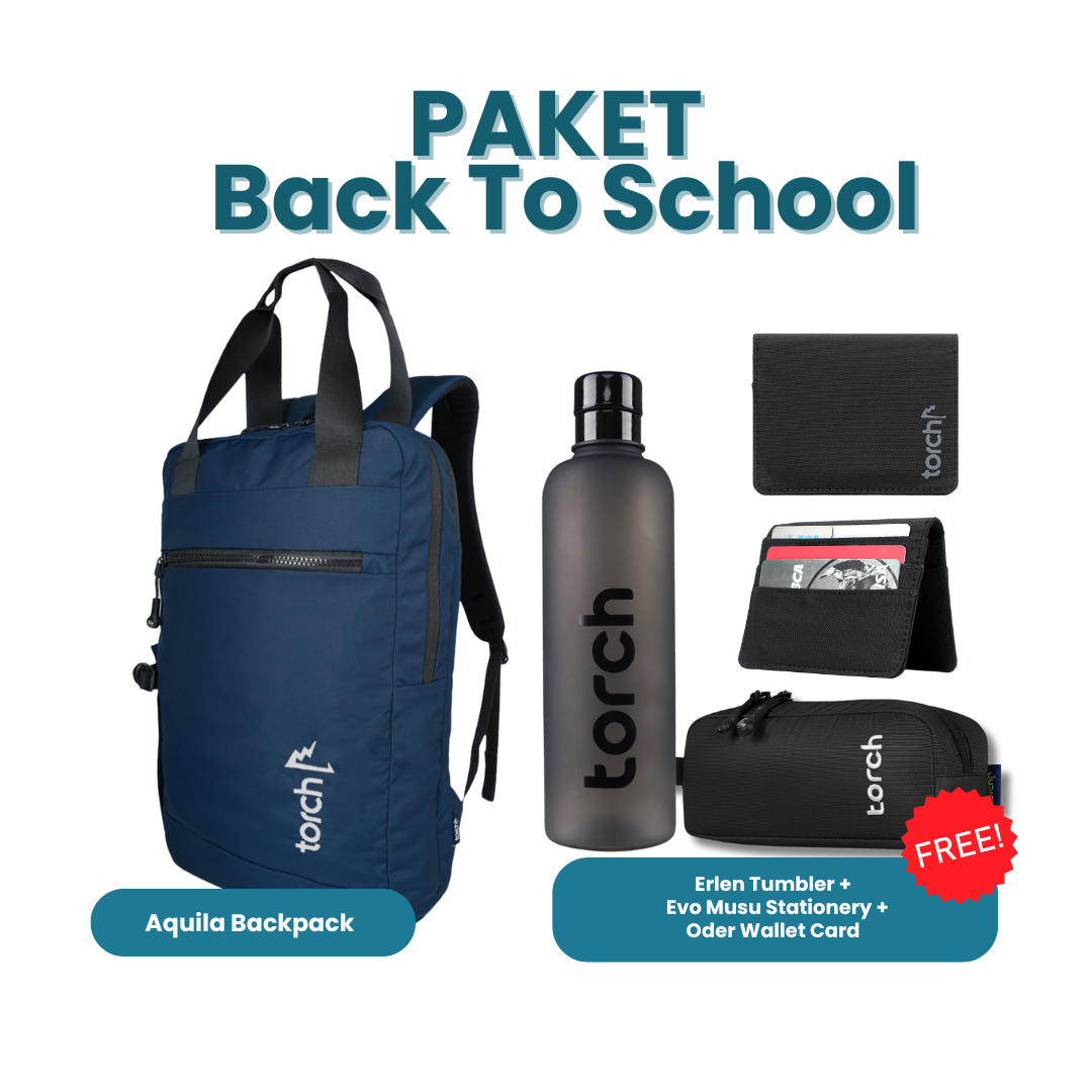 Paket Back To School - Aquila Backpack Gratis Erlen Tumbler +  Evo Musu Stationery + Oder Wallet Card Black