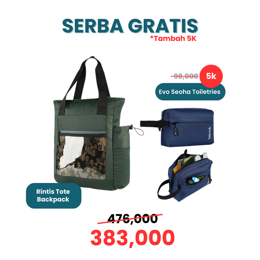 Paket Serba Gratis - Rintis Tote Backpack Tambah 5K Gratis Seoha Toiletries