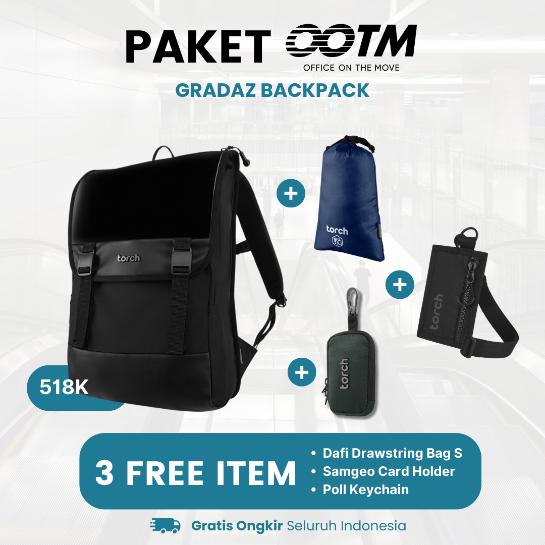 Paket Office On The Move - Gradaz Backpack Gratis Poll Keychain + Samgeo Card Holder + Dafi Drawstring Bag S