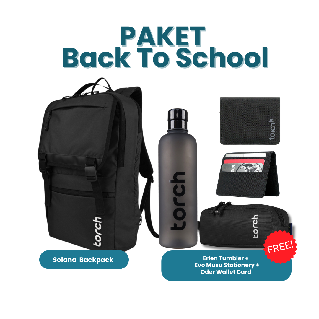 Paket Back To School - Solana Backpack Gratis Erlen Tumbler +  Evo Musu Stationery + Oder Wallet Card Black