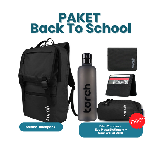 Paket Back To School - Solana Backpack Gratis Erlen Tumbler +  Evo Musu Stationery + Oder Wallet Card Black