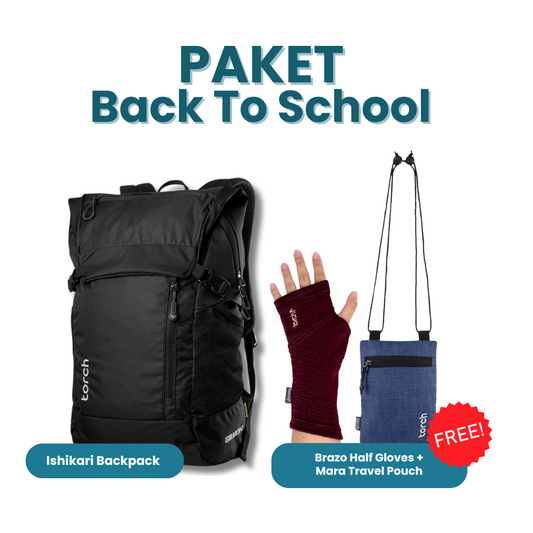 Paket Back To School - Ishikari Backpack Gratis Brazo Half Gloves + Mara Travel Pouch