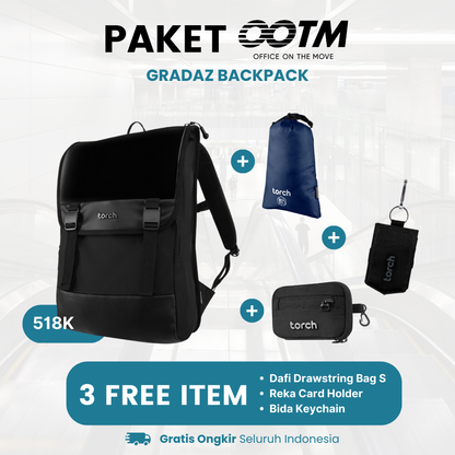 Paket Office On The Move - Gradaz Backpack Gratis Bida Keychain + Reka Magic Wallet Black + Dafi Drawstring Bag S