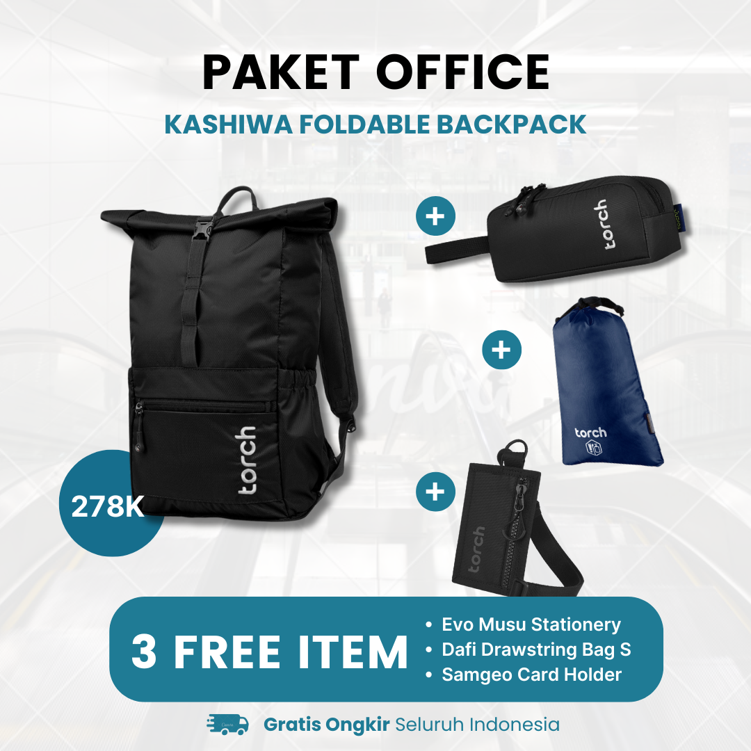 Paket Office - Kashiwa Foldable Backpack Gratis Evo Musu Stationery + Dafi Drawstring Bag S + Samgeo Card Holder