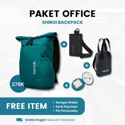 Paket Office - Shiroi Backpack Gratis Samgeo Card Holder + Earle Keychain + Pin Personality