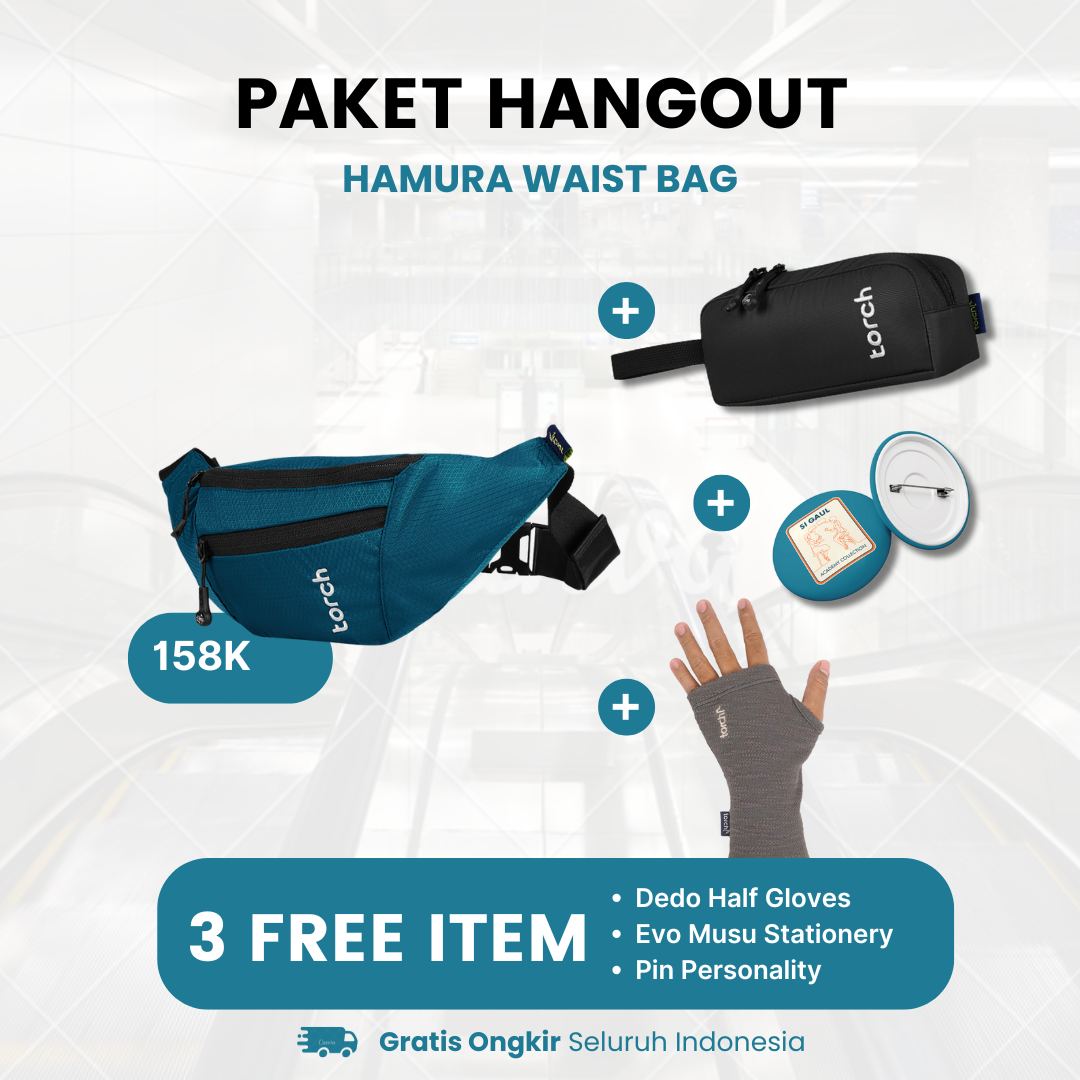 Paket Hangout - Hamura Waistbag Gratis Dedo Half Gloves Grey + Evo Musu Stationery Black + Pin Personality