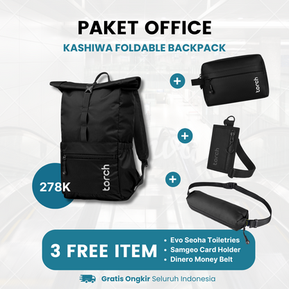 Paket Office - Kashiwa Foldable Backpack Gratis Evo Seoha Toiletries + Samgeo Card Holder + Dinero Money Belt