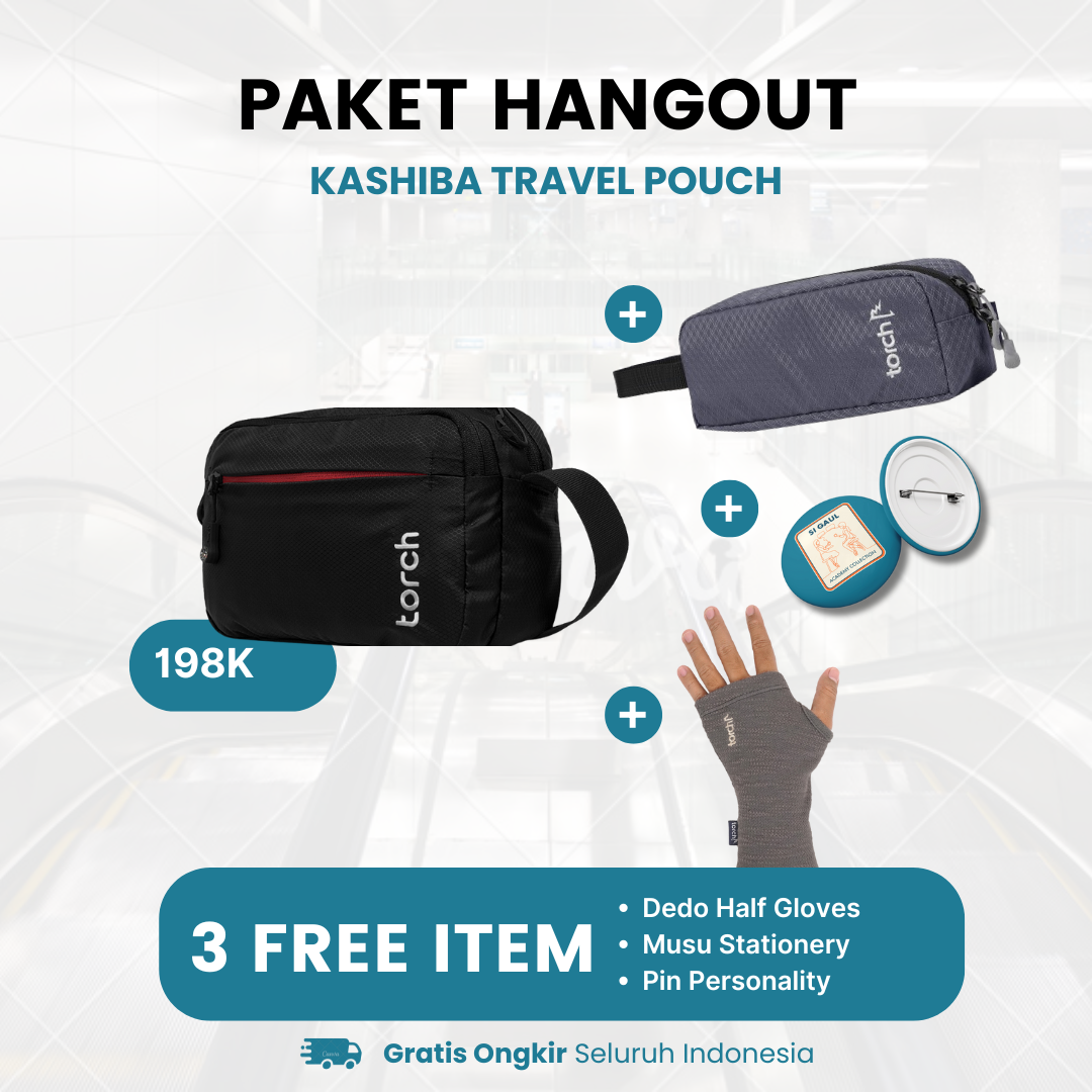 Paket Hangout - Kashiba Travel Pouch Gratis Dedo Half Gloves Grey + Evo Musu Stationery Black + Pin Personality