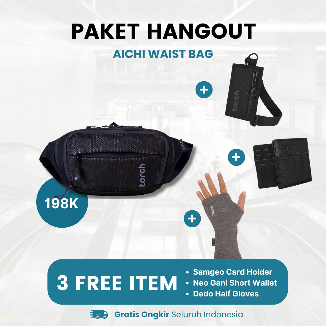 Paket Hangout - Aichi Waistbag  Gratis Dedo Half Gloves + Samgeo Card Holder + Neo Gani Short Wallet