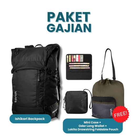 Paket Gajian - Ishikari Backpack Gratis Mini Case + Oder Long Wallet + Lokita Drawstring Foldable Pouch