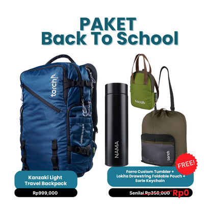 Paket Back To School - Kanzaki Light Travel Backpack Gratis Farra Custom Tumbler + Lokita Drawstring Foldable Pouch + Earle Keychain