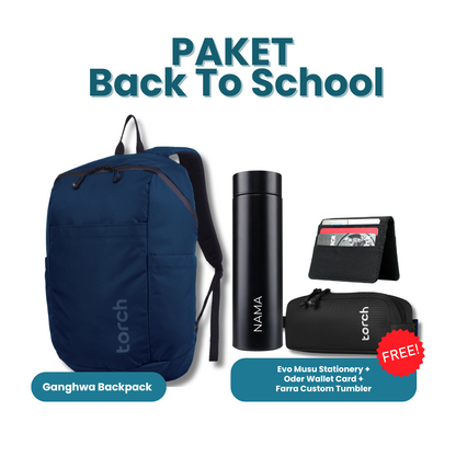 Paket Back To School - Ganghwa Backpack Gratis Evo Musu Stationery + Oder Wallet Card + Farra Custom Tumbler