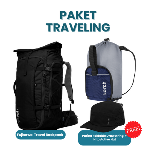 Paket Traveling - Fujisawa Travel Backpack Gratis Parina Foldable Drawstring Pouch + Hito Active Hat