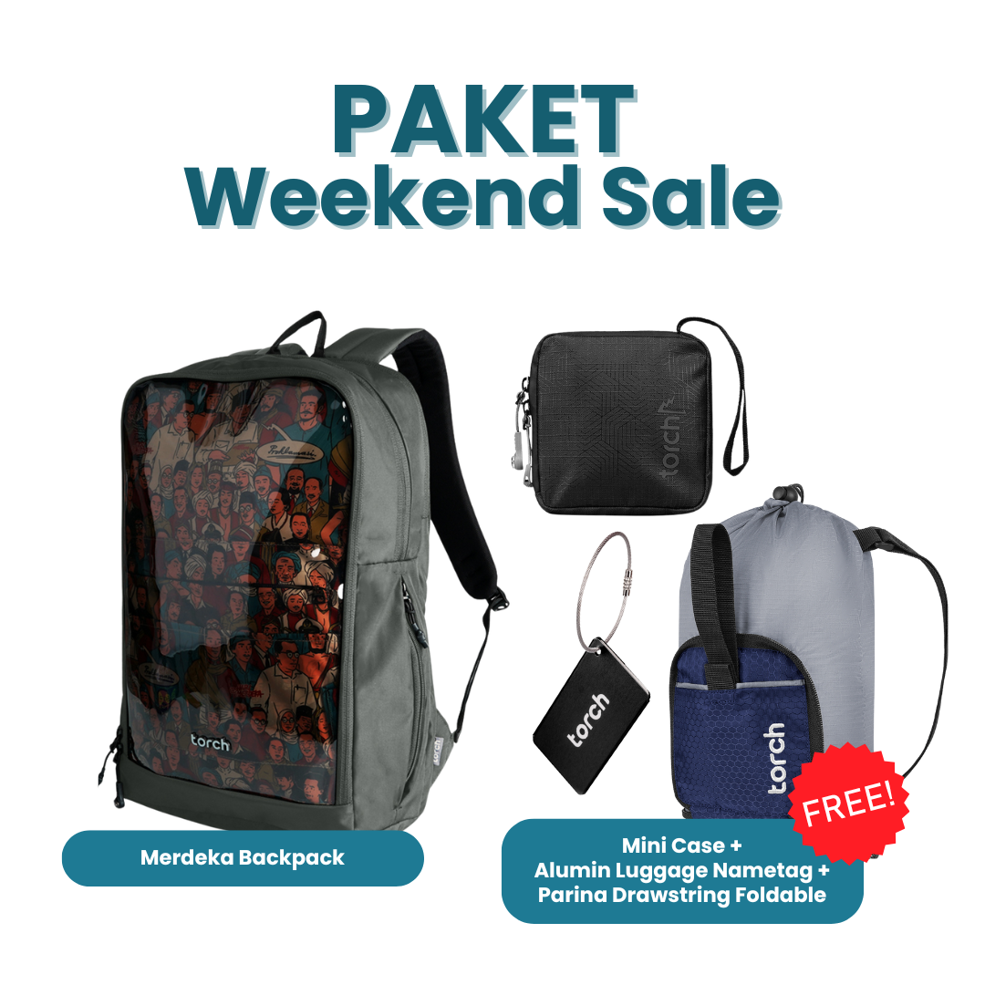 Paket Weekend Sale - Merdeka Backpack Gratis Mini Case + Alumin Luggage Nametag + Parina Drawstring Foldable