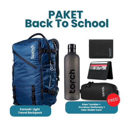 Paket Back To School - Kanzaki Light Travel Backpack Gratis Erlen Tumbler +  Evo Musu Stationery + Oder Wallet Card Black