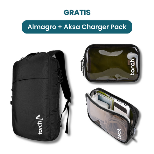 Dalam paket ini kamu akan mendapatkan:  - Almagro Backpack   - Aksa Charger Pack