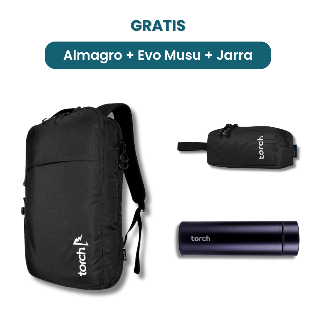 Dalam paket ini kamu akan mendapatkan:  - Almagro Backpack  - Evo Musu Stationary  - Jarra Tumbler