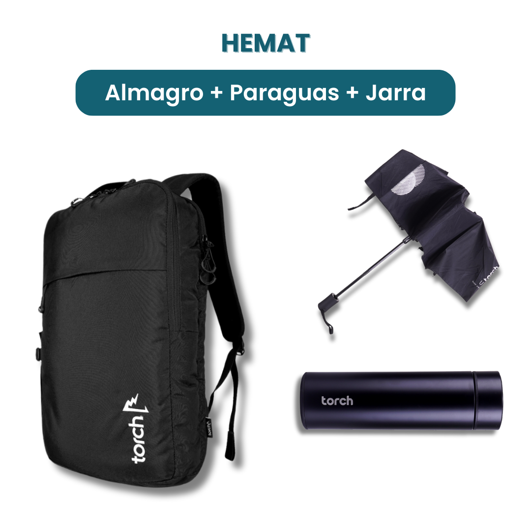 Dalam paket ini kamu akan mendapatkan:  - Almagro Backpack  - Paraguas Foldable Umbrella  - Jarra Tumbler